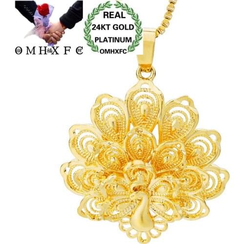 OMHXFC Wholesale European Fashion Woman Man Unisex Party Birthday Wedding Gift Hollow Peacock 24KT Real Gold Charm Pendant PN171