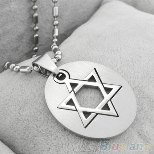 Unisex Stainless Steel Detachable Magen David Hexagram pendant Beaded Chain link Necklace