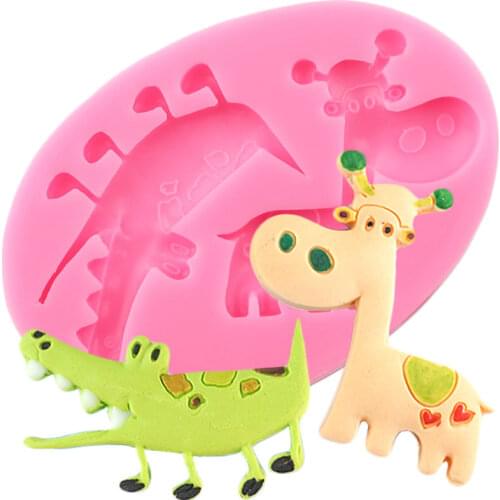 Crocodile Hippo Silicone Mold Baby Birthday 3D Animal Cupcake Topper Fondant Molds Cake Decorating Tools Candy Chocolate Moulds