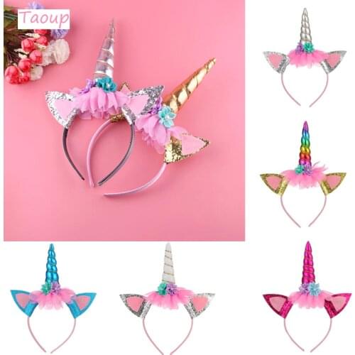 Taoup 1pc Cute Unicorn Headband Birthday Party Decors Kids Unicorn Party Favors Baby Shower Girls Unicornio Birthday Decor Balon