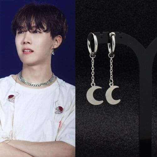 Single Stainless Steel Moon Chain Tassel Women and Men Earrings Korean star same style Trendy Earrings Ornament Wholesale