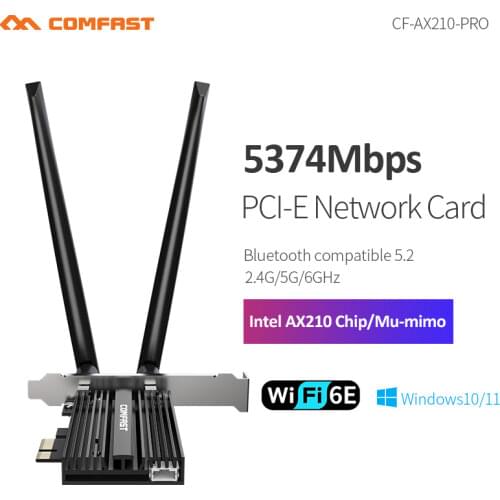 Newest Intel AX210 WiFi6E Wireless PCI-E Network Card Tri-Band 5374Mbps 2.4G/5.8G/6GHz 802.11ax for WIN10 64bit BT 5.2
