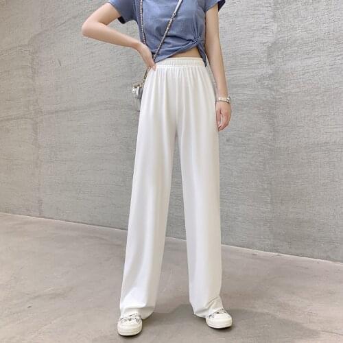 Silky Wide Leg Pants Women Summer Casual White Trousers Straight High Waist Loose long Pants Solid Color Elegant Ladies Trousers