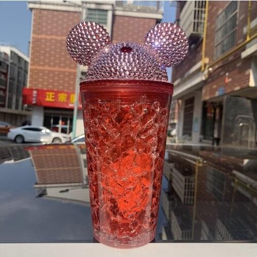 Lovely plastic cup with diamond broken ice cup water drill cup cute simple water cup straw creative double-layer cup