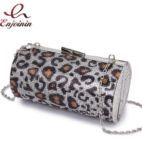 Luxury Diamond Leopard Cylindrical Design Evening Clutch Bag for Women Fashion Wedding Purses and Handbags Shoulder Chain Bag