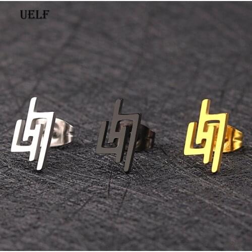 Uelf Vintage Punk Thunder Earrings Pendientes Hombre Sliver Lightning Bolt Stud Earrings For Women Men Stainless Steel