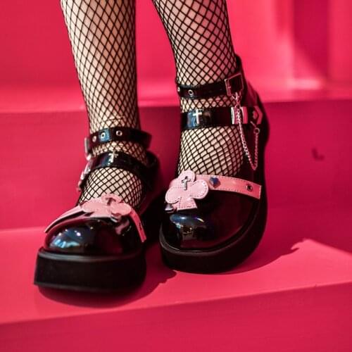 Rivet Punk Jk Uniform Shoes Thick Bottom High Heels Black Loli Girl Lolita Dark Punk Gothic Cosplay Anime Chain Women Platform