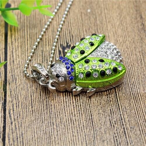 TEXT ME beautiful crystal Green beetle model usb2.0 4GB 8GB 16GB 32GB pen drive USB Flash Drive good gift