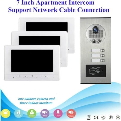 SmartYIBA 3 Units Families Video Door Phone Network Cable Connection Multi Call Buttons Intercom Doorbell for Apartment /Homes