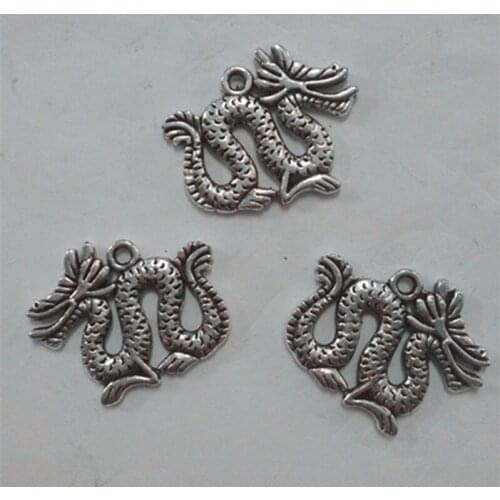 Nevstop 100pcs/lot Vintage Silver Chinese Dragon Charms 20x24mm Double-Sided Animal Pendant Jewelry Findings