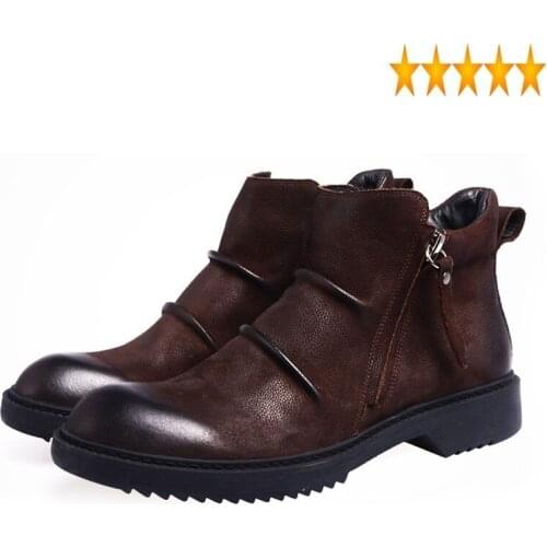Zipper Winter Side New Fashion Shoes Genuine Leather Round Toe Ankle Men High Quality Brand Male Footwear Retro Army Boots