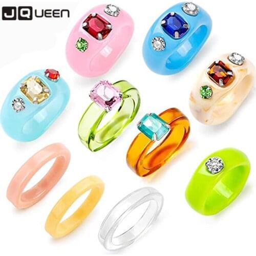 Vintage Color Diamond Rhinestone Acrylic Resin Transparent Ring Women Girl Pieces