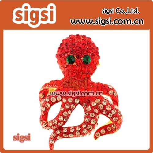 100 pcs red crystal octopus brooch fashion crystal rhinestone brooch