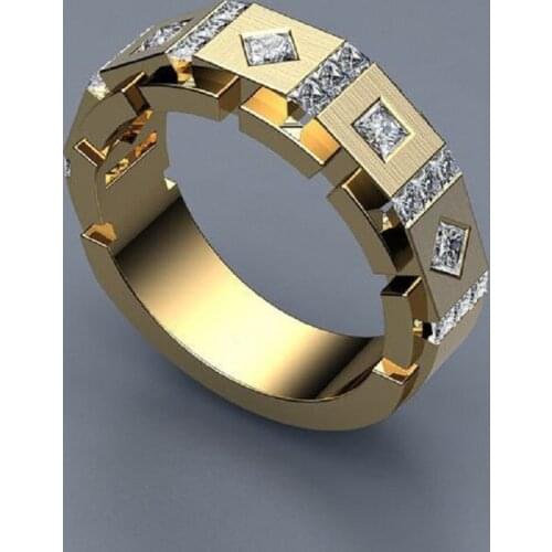 2021 New Fashion Geometry Zircon Wedding Engagement Band Rings for Men Punk Hiphop Jewelry