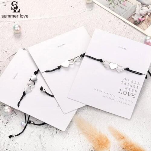 3pcs/set Handmade Black Rope Love Heart Charm Bracelet 2021 Fashion Adjustable String Woven Bracelets Family Jewelry Gifts