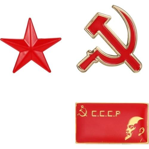 3pcs Suit USSR Russian Sickle Flag Badge Lenin Classics CCCP Military WWII Brooch October Revolution Red Star Pins
