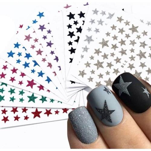 1Sheet 3D Nail Slider Stars Stickers Glitter Shiny Decoration Decal DIY Transfer Adhesive Colorful Nail Art Tips Tattoo Manicure