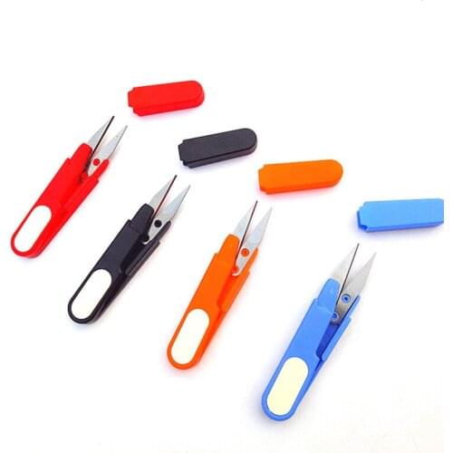 4 kinds of color spring cross safety cover scissors fish line scissors plastic scissors student supplies. Color random