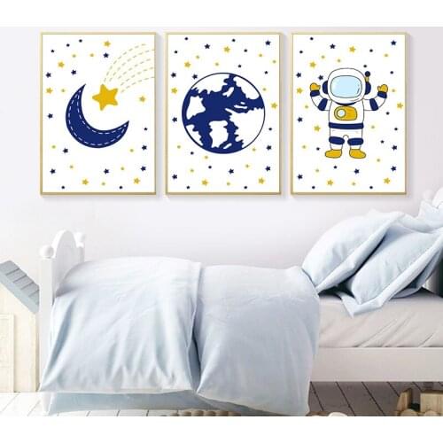 Astronaut Space Nursery Canvas Child Poster Cartoon Simple Wall Art Print Painting Nordic Kid Baby Bedroom Decoration Picture