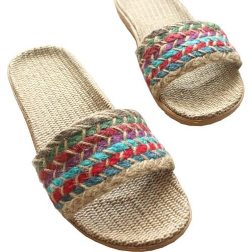 Bohemian Retro Style Linen slippers Summer Cool Indoor Slides Women Home Sandals