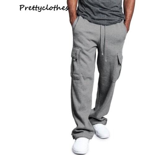 Men Fitness Sweatpants Casual Mens Drawstring Elastic Waist Solid Color Pocket Trousers Loose Sports Fashion Full Length Pants