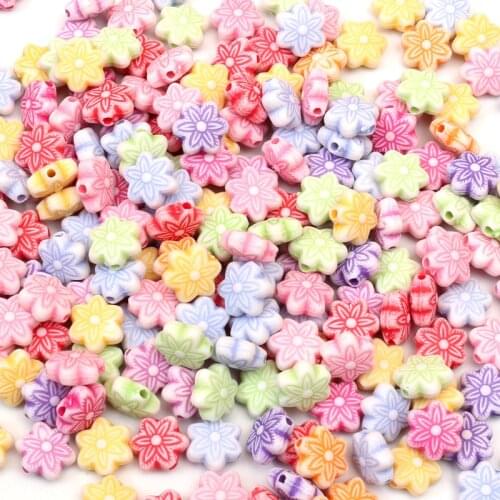 100Pcs Mixed Flowers Acrylic Beads For DIY Jewelry Marking Loose Spacer Beads Bracelet Necklace Charm Jewelry Finding 10mm