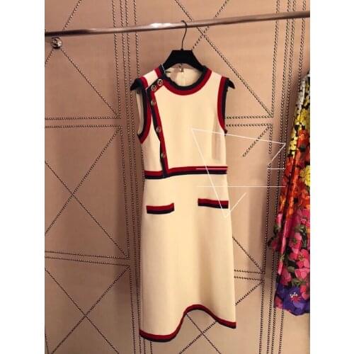 Decoration New button ribbon sleeveless dress irregular stitching double waist dress