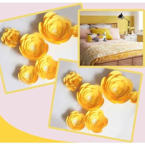 DIY Large Paper Artificial Flowers Wedding Fleurs Artificielles Backdrop Artificial Rose 6PCS For Party Decor Nursery Yellow