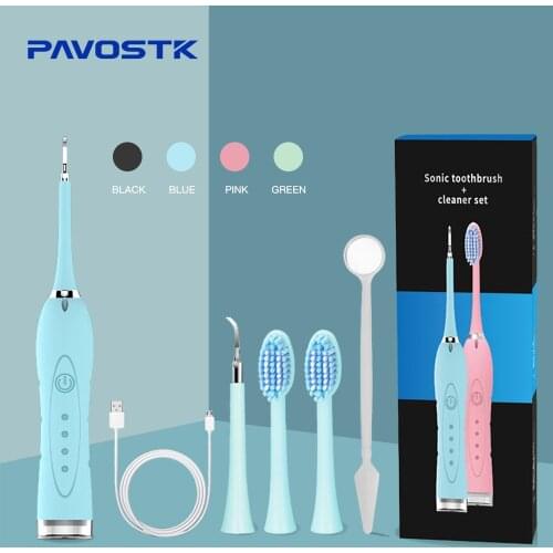2 in 1 Sonic Electric Toothbrush Cleaner Set Dental Scaler Calculus Remover Four Mode Waterproof Rechargeable CE