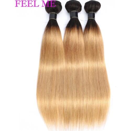 FEELME Ombre Straight Hair Bundles 1b/27 Two Tone Peruvian Human Hair Bundles For Women 3/4 pcs Remy Hair Weave Extensions