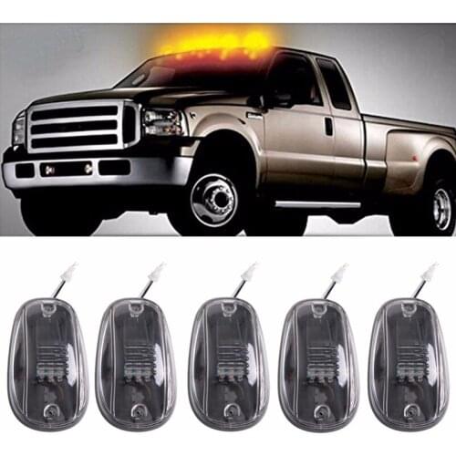Liplasting 5 x Transparent Lens Cab Roof Running Amber 9-LED Marker Lights For DODGE RAM 03-16 Car Cab Roof Running Lights