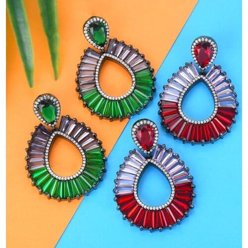 GODKI Jimbora Luxury Noble Green Red Waterdrop Earrings For Women Gorgeous Shiny Crystal Charms Bridal Earrings Jewelry Gift