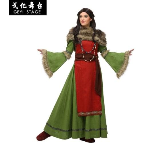 Gothic Medieval Dress Cosplay Carnival Halloween Costume for Women Retro Vestidos Viking Peasant Woman Party dress Wool shawl