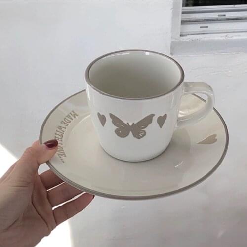 Coffee Cup Saucer Set décorations Cup Milk Western Dinner Plate Home Furnishing Nordic Butterfly Cups And Mugs Thick Ceramic