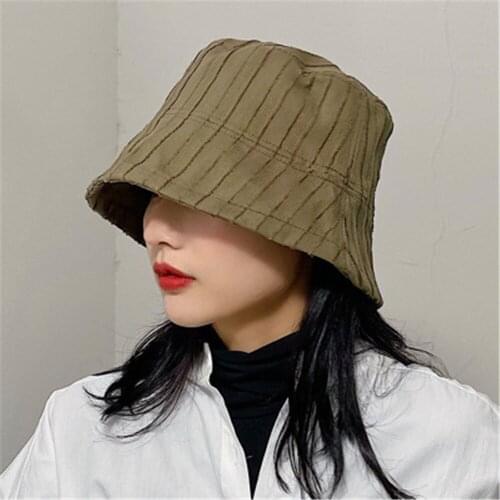 Korean version vertical stripe bucket hat female summer thin section of Japanese casual student Sun visor hat tide basi WS-2504
