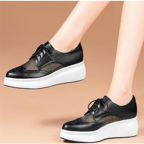 Fashion Sneakers Women Genuine Leather Wedges High Heel Ankle Boots Female Breathable Platform Pumps Pointed Toe Oxfords Shoes