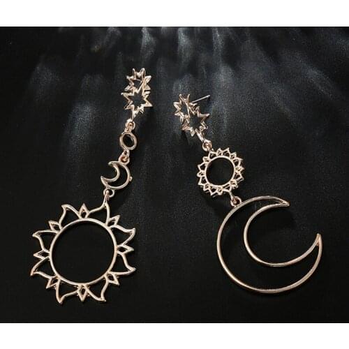 Fashion Boho Asymmetrical Hollow Star Sun Moon Drop Hanging Dangle Earring Women Earrings For Femelle Punk Earring