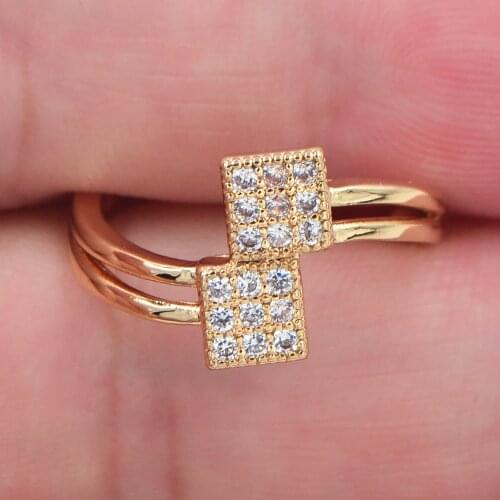Trendy Women Gold Color AAA+ Cubic Zirconia Stylish Clear Micro Pave CZ Square Blocks Ring Jewelry