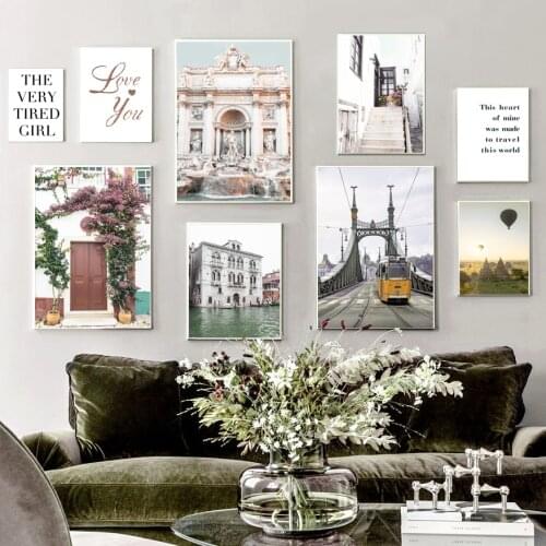 Bridge Venice City Flower Hot Air Balloon Wall Art Canvas Painting Nordic Posters And Prints Wall Pictures For Living Room Decor