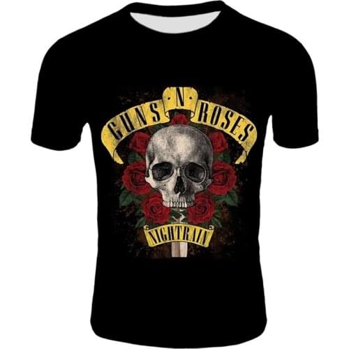 2021 New Skull Rose Flower T-Shirts Men Summer Black Tshirt Band Street Wear Men 3D Printed T Shirt Skull Rose Flower Tee Shirt