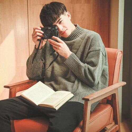 Korean Streetwear Male Sweater Mens Solid Color Sweaters 2021 Autumn Winter New Woman Casual Pullovers Oversize