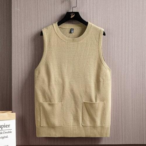 2021 autumn mens Outerwear knitted sweater with pocket Youth College fashion brand ins versatile fashion vest