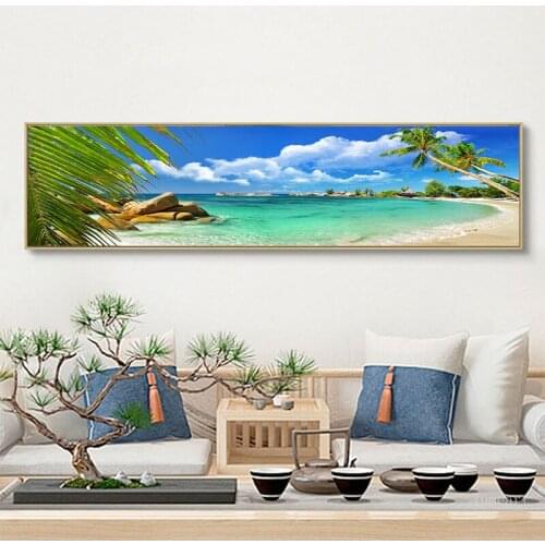 Wall Art Nordic Modern Print Posters Canvas Paintings Sea Beach Coconut Tree Wall Pictures For Bedroom Bathroom Home Decor