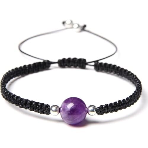 Natural Stone Handmade Braided Bracelet 10mm Round Amethysts Amazonite Prehnites Bracelet Adjustable Jewelry for Women Men Gifts