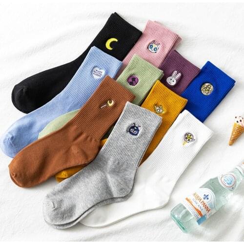 Spring and summer cute and more Harajuku embroidery net red ins tide wild personality street Korean men and women tube socks