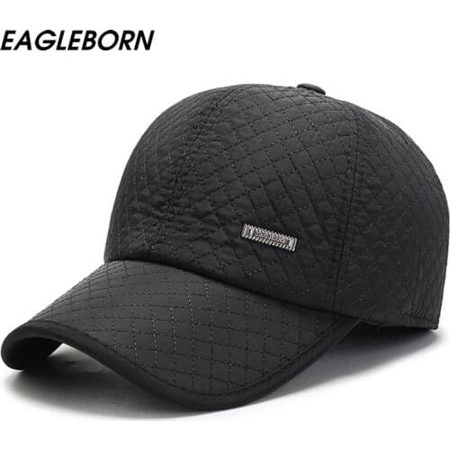 New Men Winter Classic Black Lattice Baseball Cap Dad Hats Warm Hat Caps Mens Cotton Snapback Hats Baseball Hat Senior Men Caps