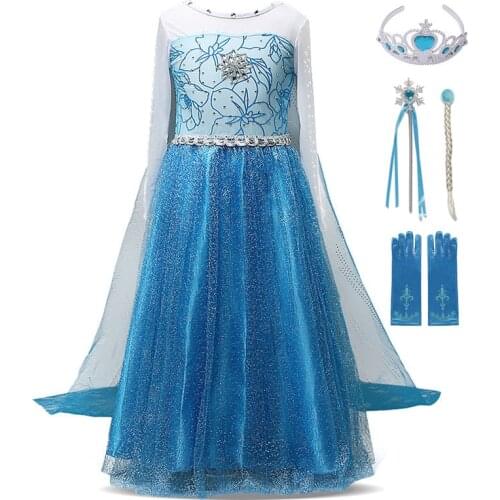 New Elsa Dress Kids Dresses for Girs Elsa Cosplay Costume Snow Queen 2 Birthday Party Cosplay Princess Dress for Girl Clothing