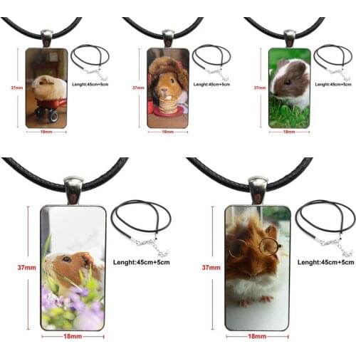 Adorable Funny Guinea Pig For Girls Design Fashion Vintage Glass Women Rectangle Necklace Pendants