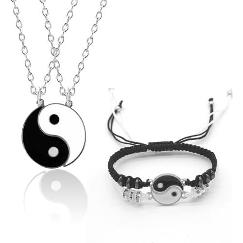 1 Set Tai Chi Couple Necklaces For Women Men Best Friends Yin Yang Paired Pendants Charms Braided Chain Couple Bracelet Necklace