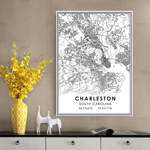 Map print poster canvas poster canvasWorld City CHARLESTONMap Black White MapPoster Picture Art